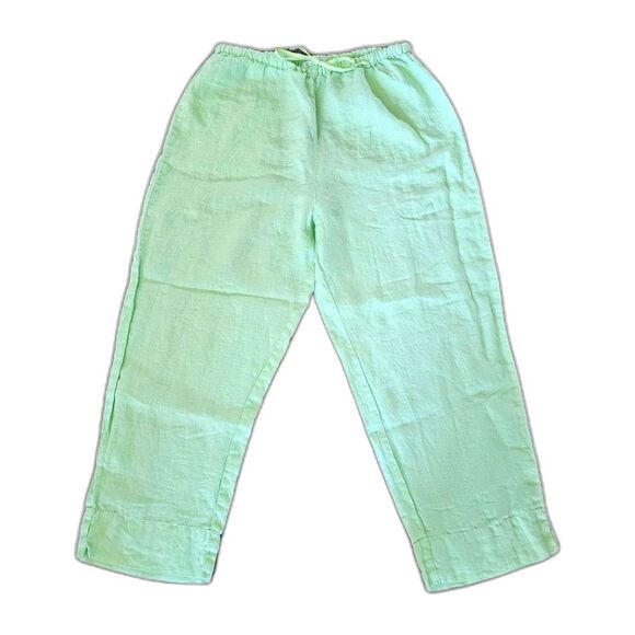 fresh produce large Bright Green Linen Pull On Pants Breathable Lightweight... - Picture 1 of 6